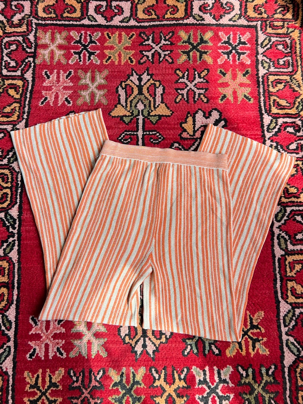 House of Harlow 1960 Orange and Cream Striped Metallic Knit Pants
